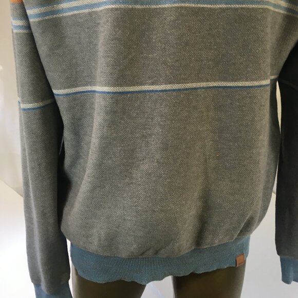 Bench Men's Blue Gray Yellow Stripe Crew Neck Sweater Size L Large Tight Knit - Picture 4 of 16